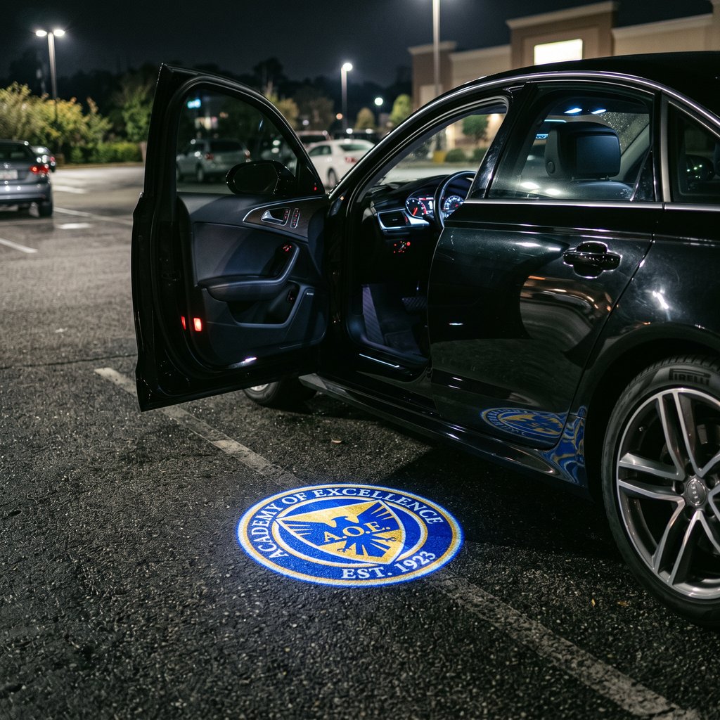 UniGlow HBCU car door projector - NC A&T blue and gold eagle emblem