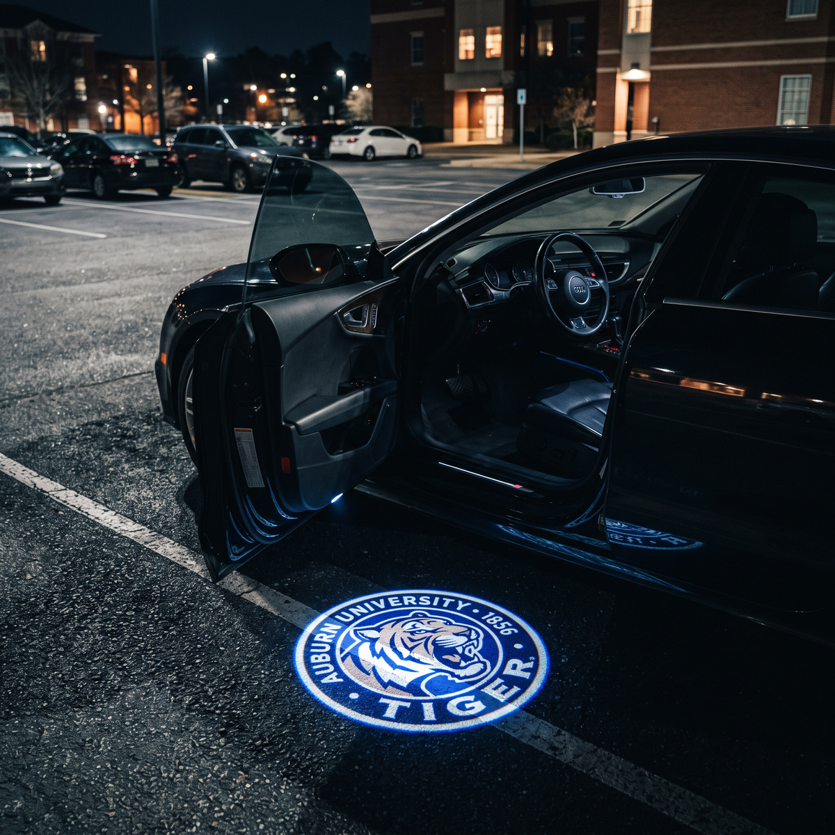 UniGlow HBCU car door projector - Tennessee State blue and white tiger emblem