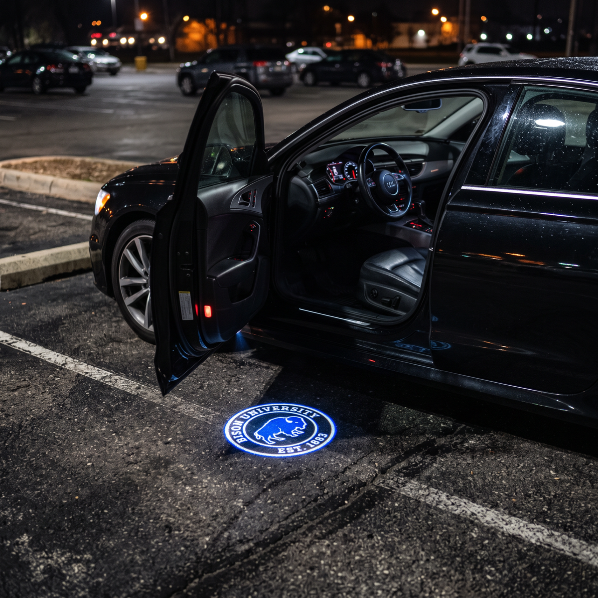 UniGlow HBCU car door projector - Howard University blue and white bison emblem
