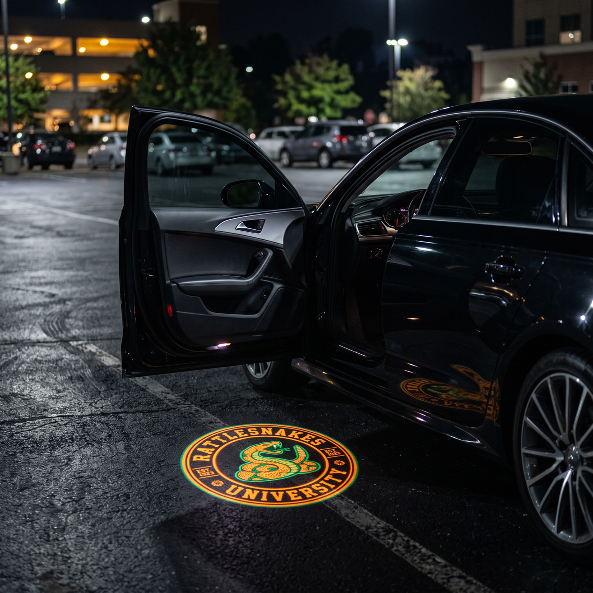 UniGlow HBCU car door projector - Florida A&M orange and green emblem