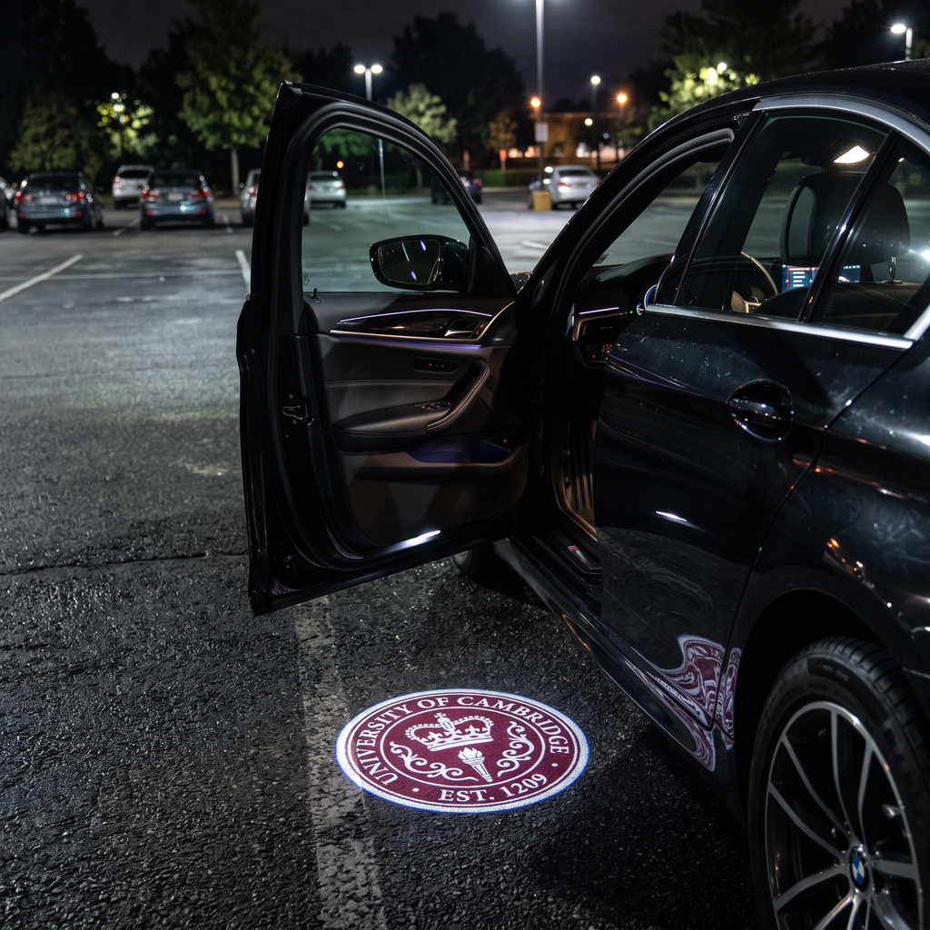 UniGlow HBCU car door projector - Morehouse College maroon and white emblem