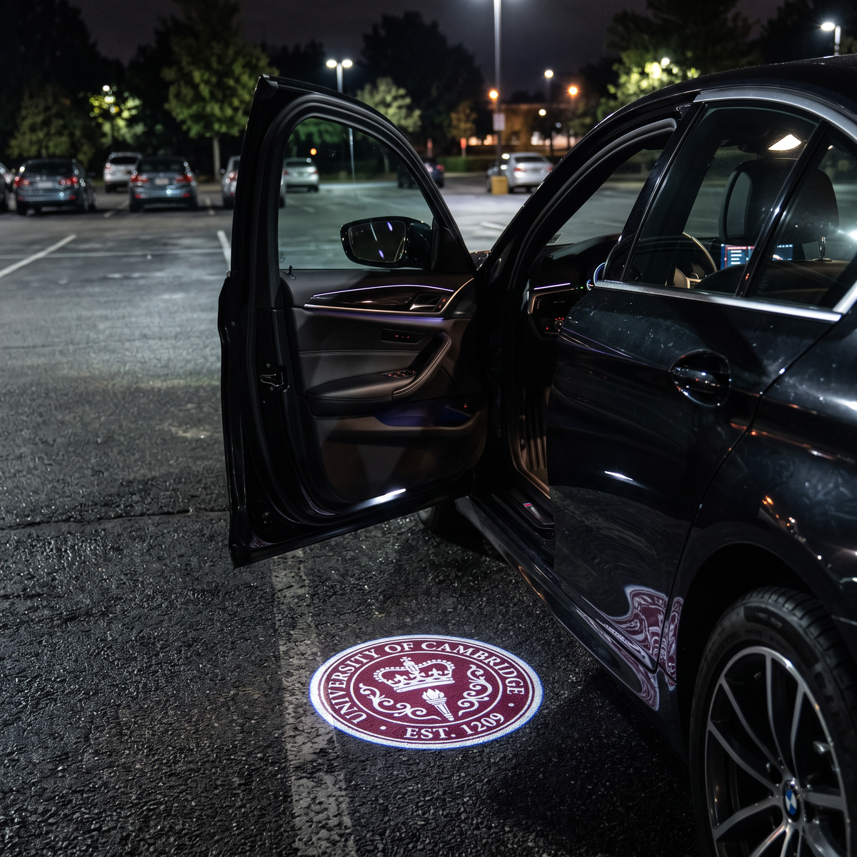 UniGlow HBCU car door projector - Morehouse College maroon and white emblem