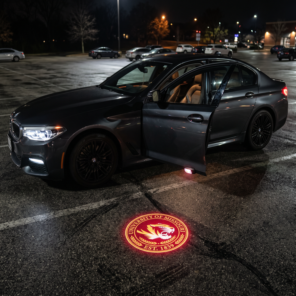 UniGlow HBCU car door projector - Tuskegee crimson and gold tiger emblem