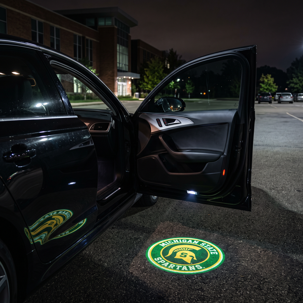 UniGlow HBCU car door projector - Norfolk State green and gold Spartan emblem