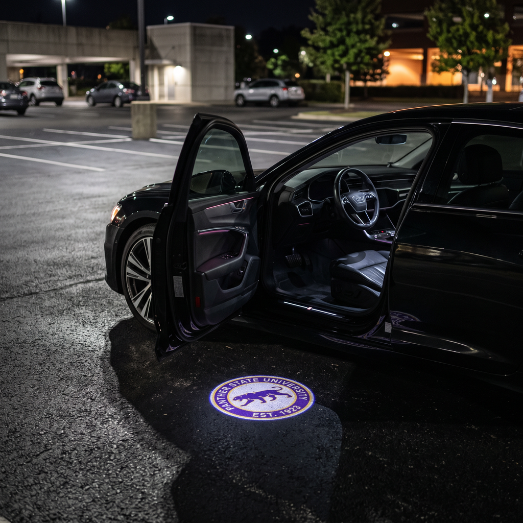 UniGlow HBCU car door projector - Prairie View A&M purple and gold panther emblem