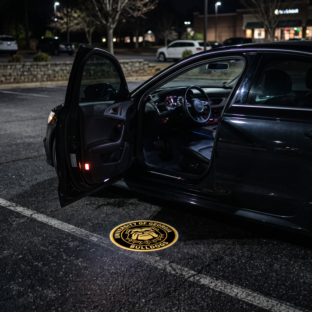 UniGlow HBCU car door projector - Bowie State black and gold bulldog emblem