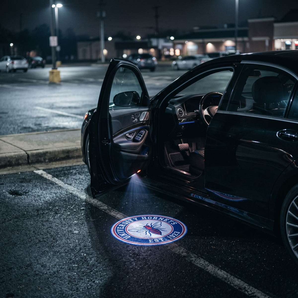 UniGlow HBCU car door projector - Delaware State red and blue hornet emblem