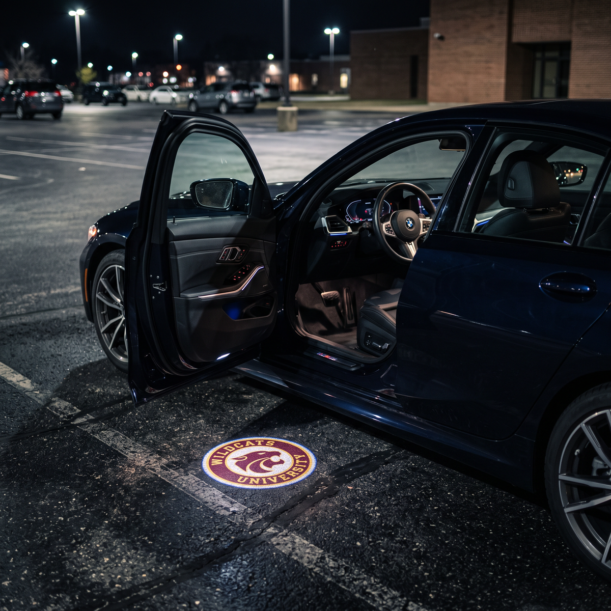 UniGlow HBCU car door projector - Bethune-Cookman maroon and gold wildcat emblem